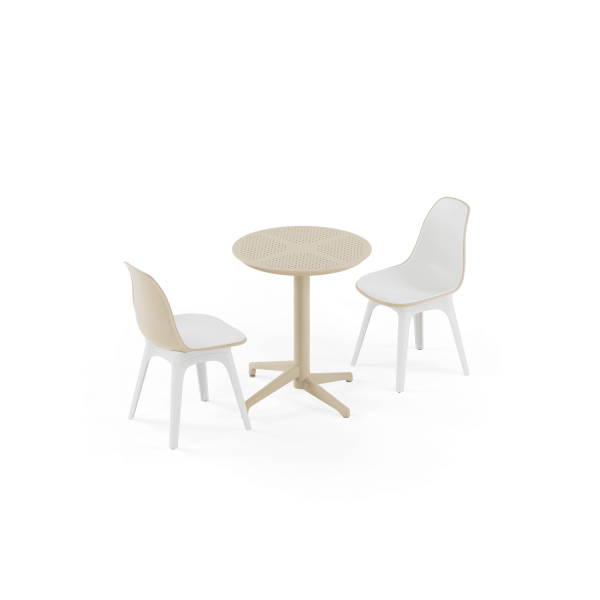 Bej Beyaz 2 Kişilik Yuvarlak Bahçe Masa Sandalye Takımı