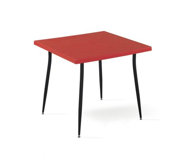 Kırmızı Üst Tabla Metal Siyah Ayak Dış Mekan Masası