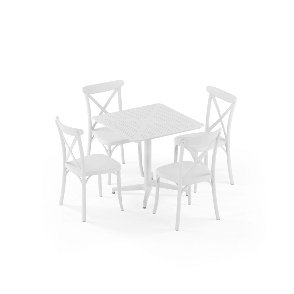 Beyaz Katlanır Bahçe Masa Sandalye Takımı 80x80 4 Kişilik