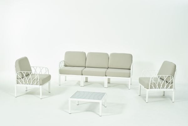 Beyaz Bej Minderli 5 Kişilik Sehpalı Bahçe Koltuk Takımı