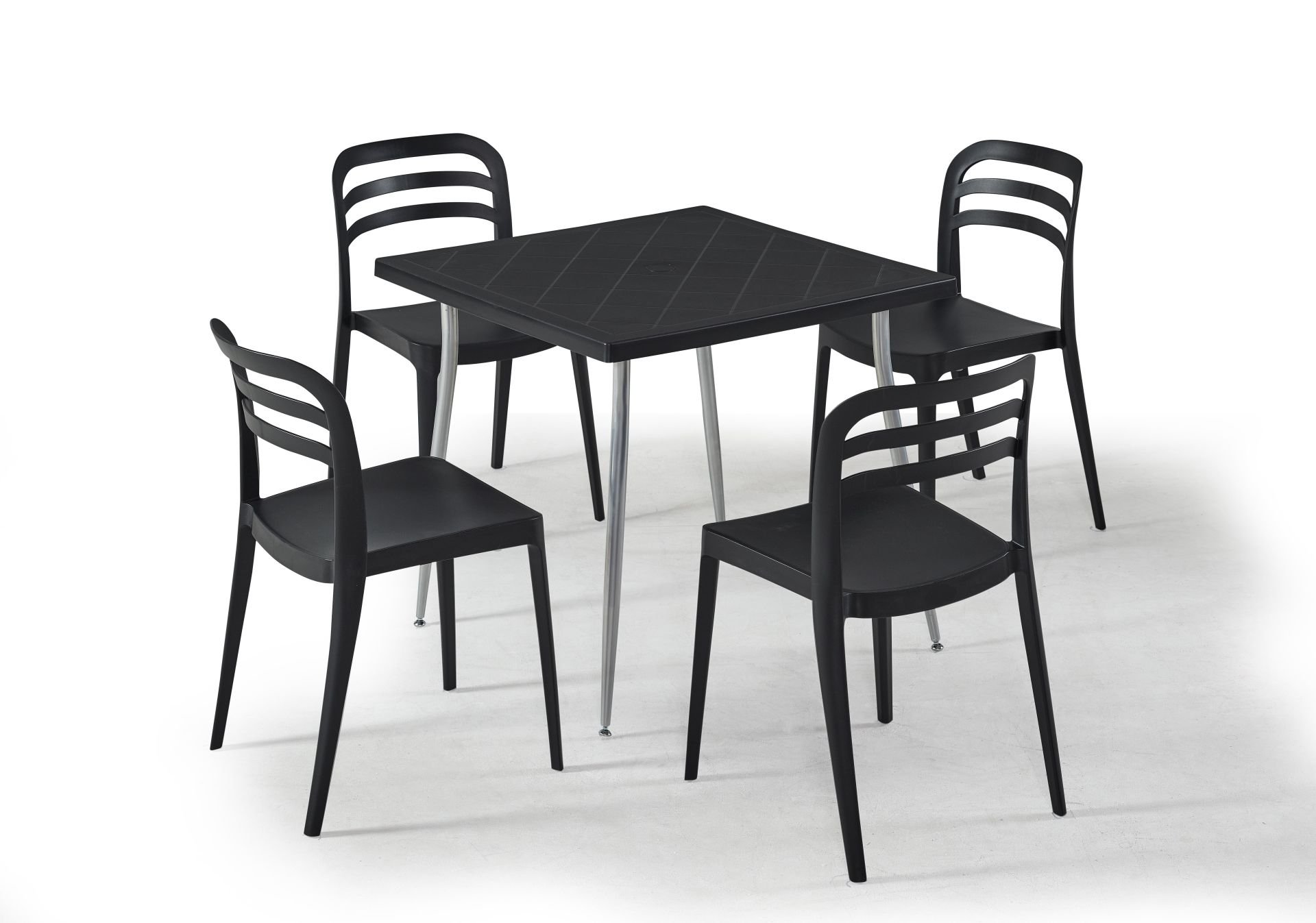 Siyah 4 Kişilik 80x80 cm Masa Sandalye Takımı Otel Kafe Restoran Balkon Teras ve Bahçe