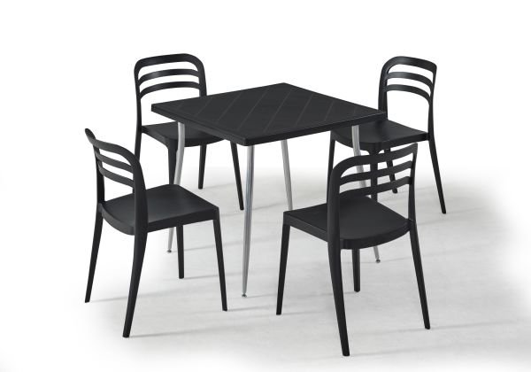 Siyah 4 Kişilik 80x80 cm Masa Sandalye Takımı Otel Kafe Restoran Balkon Teras ve Bahçe