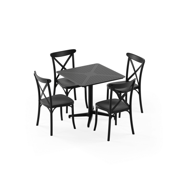 Siyah Katlanır Bahçe Masa Sandalye Takımı 80x80 4 Kişilik