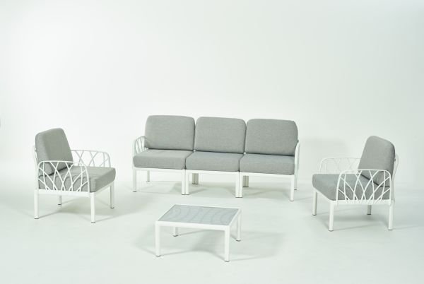 Beyaz Gri Minderli 5 Kişilik Dış Mekan Bahçe Koltuk Takımı