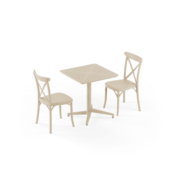 Bej Bahçe Masa Sandalye Takımı 2 Kişilik 70x70 Katlanır