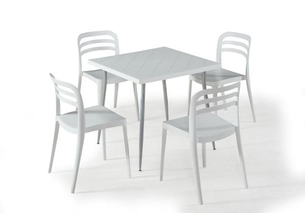 Beyaz 4 Kişilik 80x80 cm Bahçe Masa Sandalye Takımı