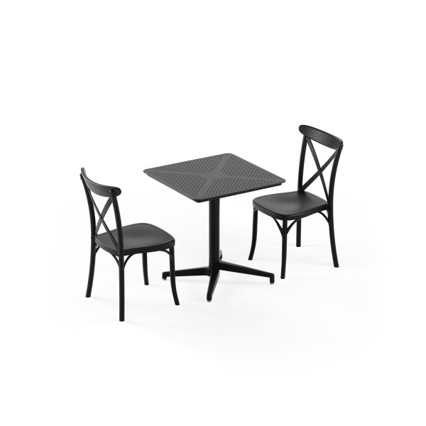 Siyah Bahçe Masa Sandalye Takımı 2 Kişilik 70x70 CM