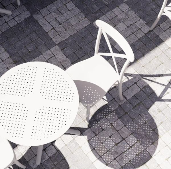 Beyaz Katlanır Yuvarlak Bahçe Masa Sandalye Takımı 2 Kişilik