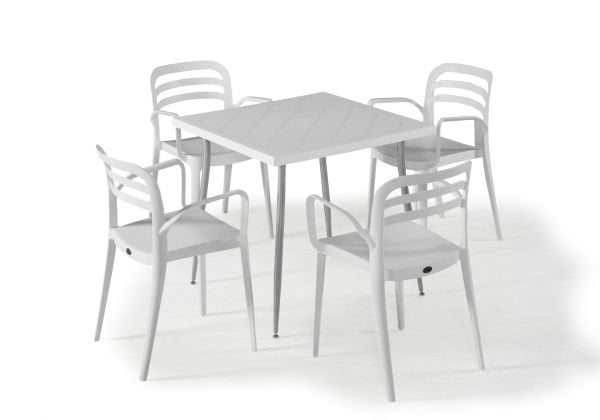 Beyaz 4 Kişilik 80x80 cm Dış Mekan Bahçe Masa Sandalye Takımı Otel Mutfak Kafe Restoran Balkon Teras Veranda Kullanımı İçin