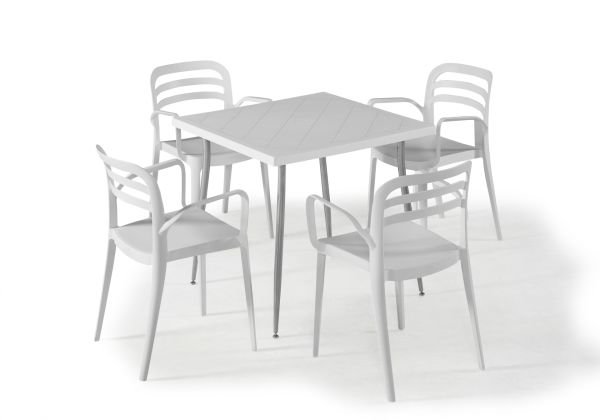 Beyaz 4 Kişilik 80x80 cm Dış Mekan Bahçe Masa Sandalye Takımı Otel Mutfak Kafe Restoran Balkon Teras Veranda Kullanımı İçin