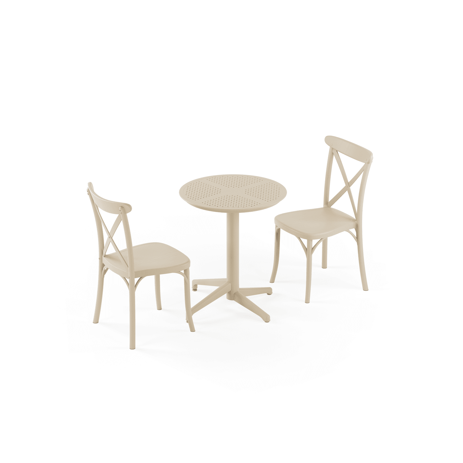 Bej Yuvarlak Dış Mekan Bahçe Masa Sandalye