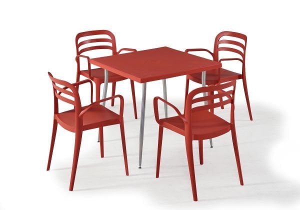 Kırmızı 4 Kişilik Bahçe Masa Sandalye Takımı 80x80 cm İç Dış Mekan Kullanımı