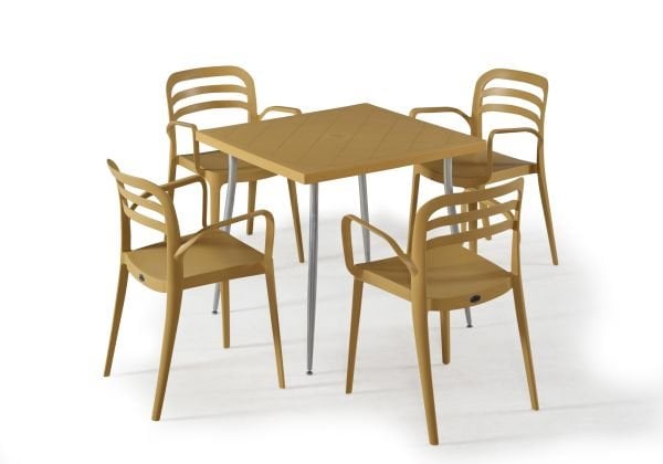 Hardal Renkli Dış Mekan Bahçe Masa Sandalye Takımı 4 Kişilik 80x80 cm
