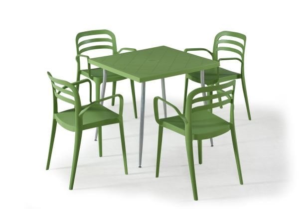 Yeşil Dış Mekan Masa Sandalye Takımı 4 Kişilik 80x80 cm