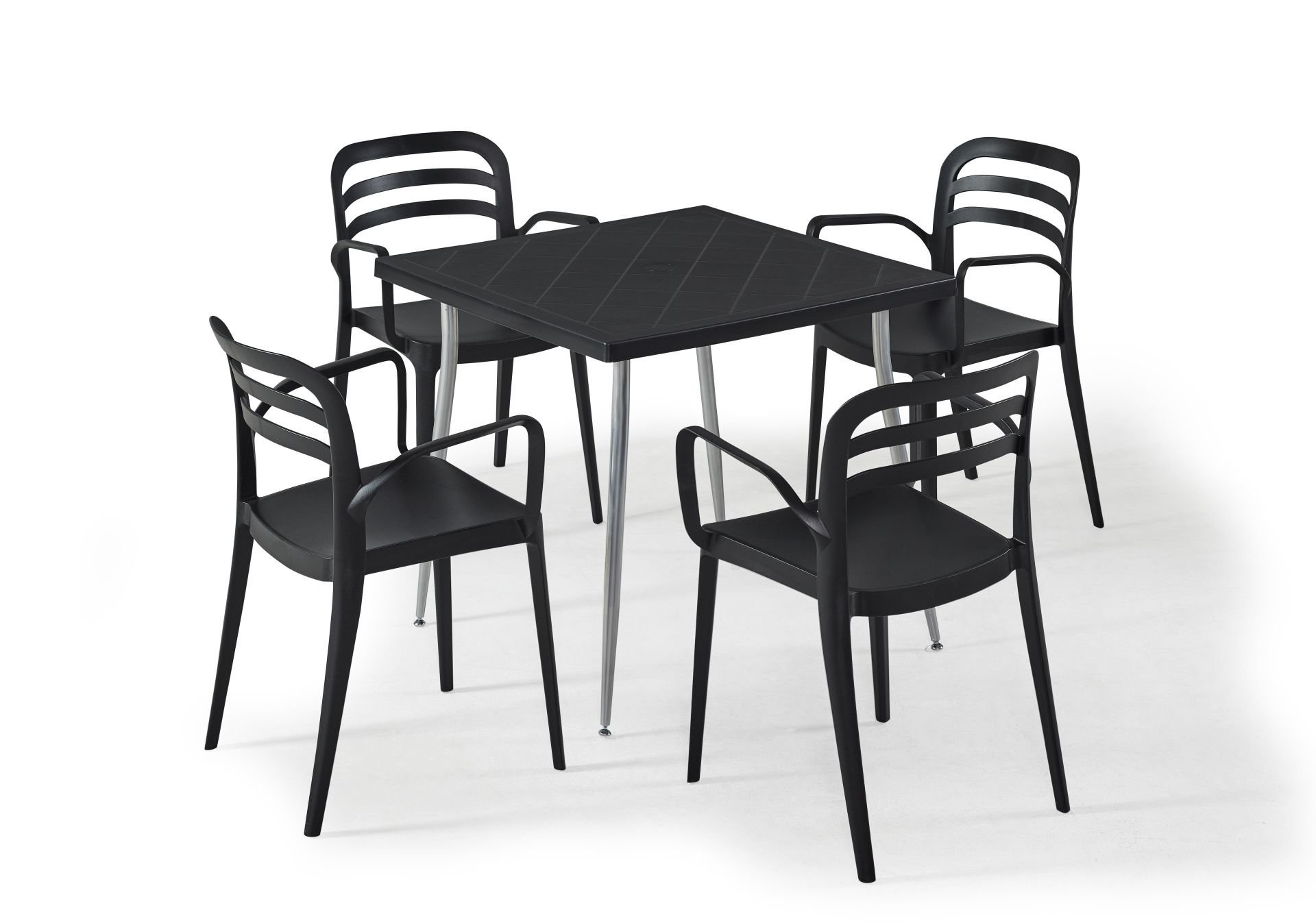 Siyah Dış Mekan Bahçe Masa Sandalye Takımı 4 Kişilik 80x80 cm Şık ve Dayanıklı Tasarım