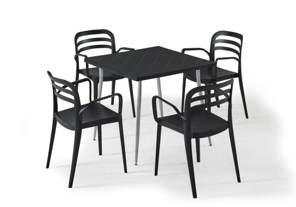 Siyah Dış Mekan Bahçe Masa Sandalye Takımı 4 Kişilik 80x80 cm Şık ve Dayanıklı Tasarım