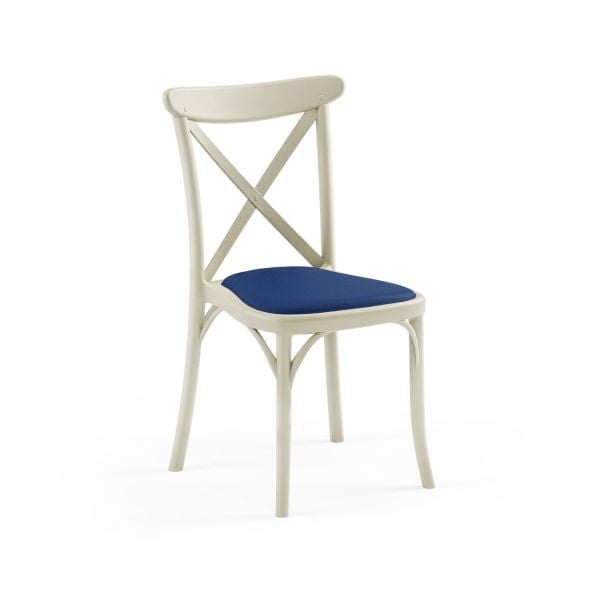 Bej Mavi Kumaş Tonet Plastik Restoran Sandalyesi