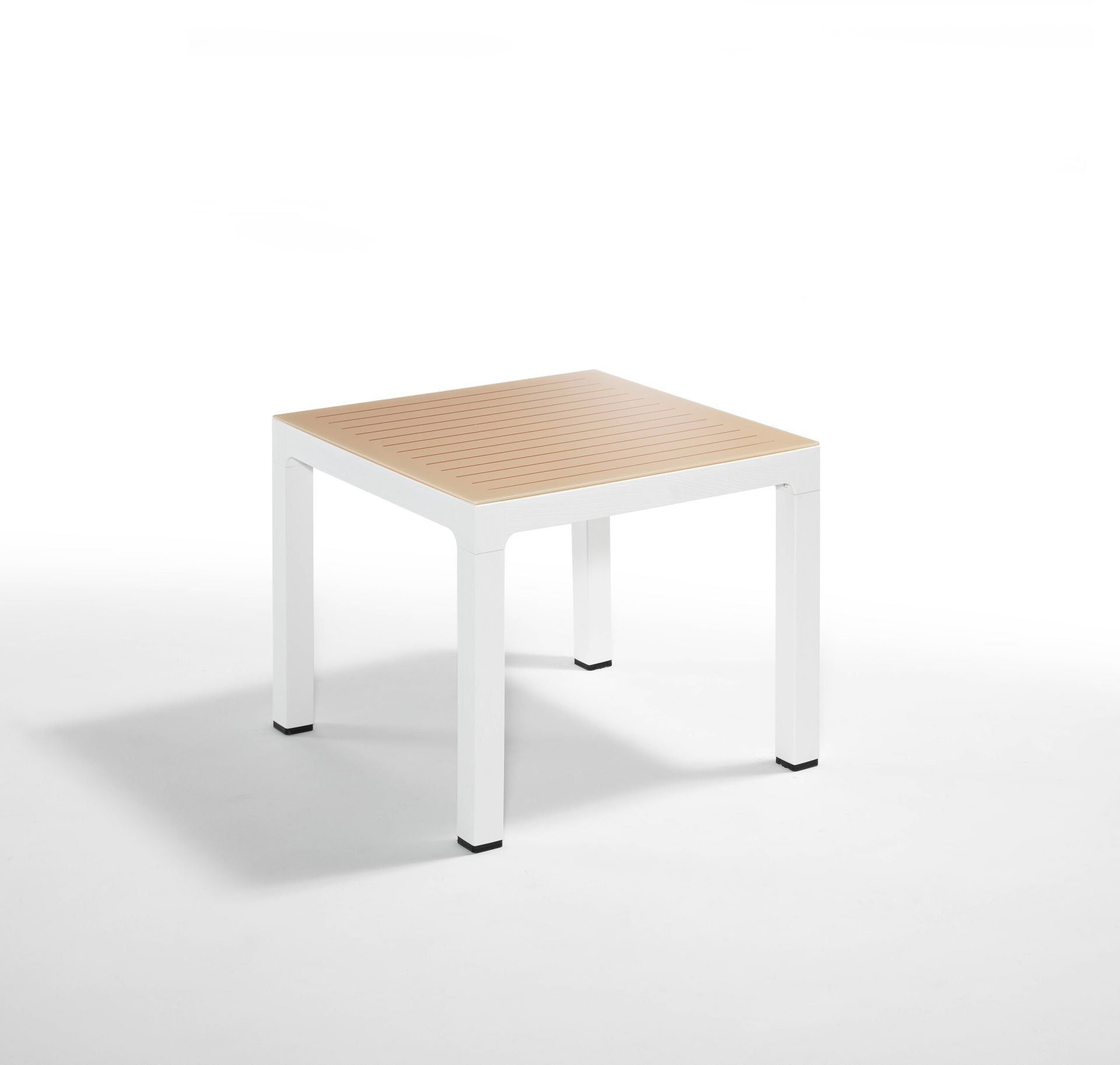 Beyaz Rattan Dış Mekan Bahçe Masası Kare 90x90 cm Fildişi Camlı