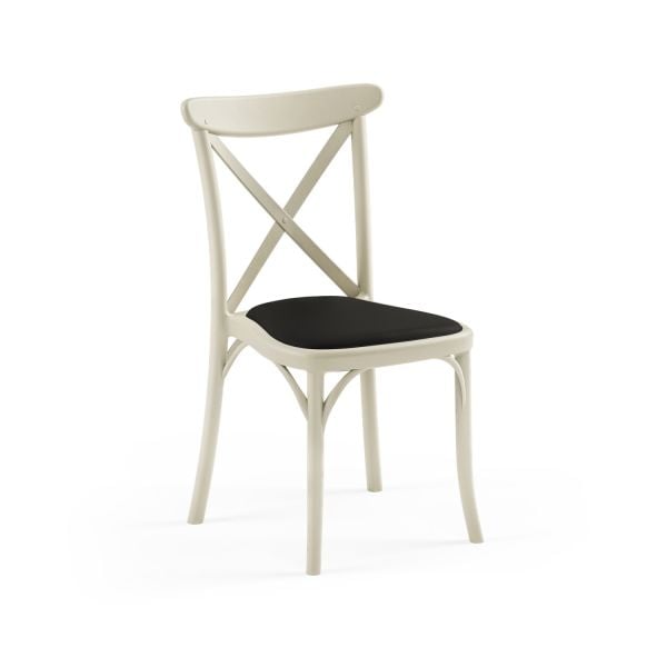 Bej Siyah Kumaş Tonet Plastik Yemek Odası Sandalyesi