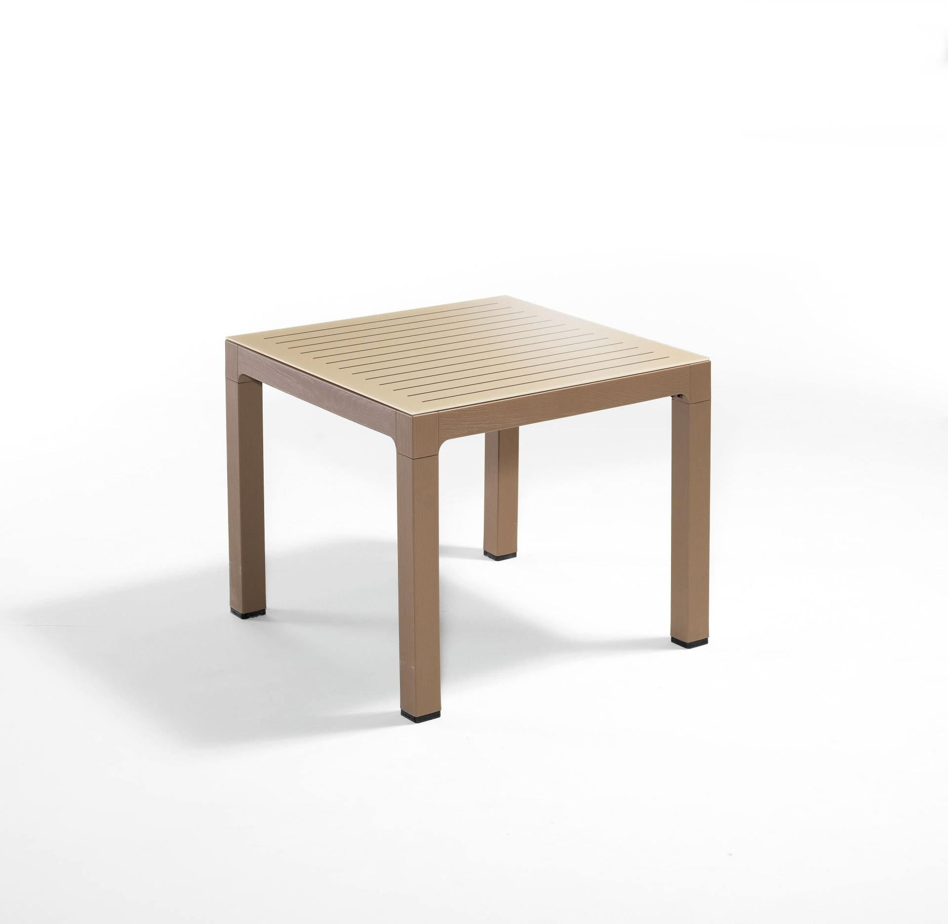 Kum Beji Rattan Bahçe Masası Kare 90x90 cm Cappuccino Renkli Temperli Camlı