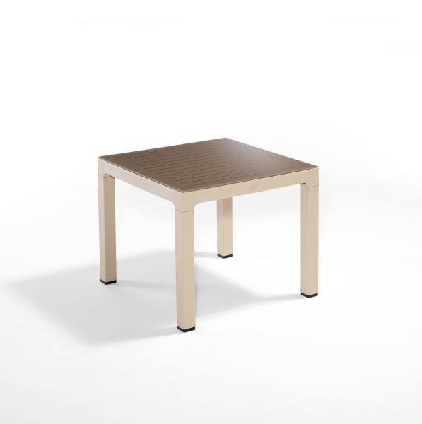 Cappuccino Rattan Bahçe Masası Kare 90x90 Çizgili Kum Beji Temperli Cam