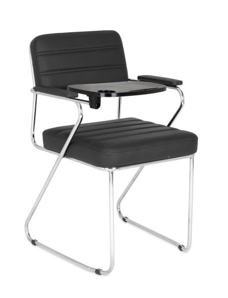 REX Siyah Deri Konferans Koltuğu | Metal Krom İskelet, Ergonomik ve Şık, Katlanır Yazı Tablası, Eğitim, Toplantı ve Seminer Sandalyesi | Ücretsiz Kargo