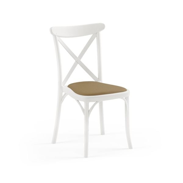 Tonet Pedli Kumaş Döşemeli Plastik Sandalye Beyaz