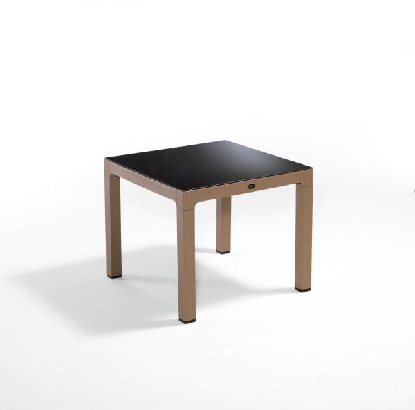 Çöl Kahvesi Rattan Bahçe Masası Kare 90x90.cm Noktalı Temperli Camlı