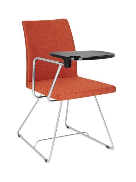 Yonca Kahverengi Deri Konferans Sandalyesi - Metal Krom İskelet, Ergonomik, Katlanır Yazı Tablası, Şık ve Dayanıklı Tasarım