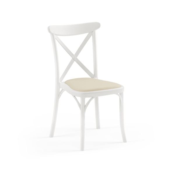 Beyaz Su Geçirmez Krem Kumaş Plastik Tonet Mutfak Sandalyesi