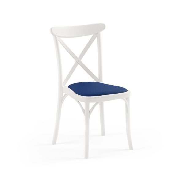 Beyaz Su Geçirmez Mavi Kumaş Tonet Plastik Sandalye