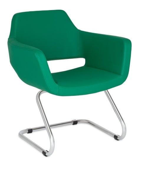 Montana Yeşil Deri Ofis Misafir Bekleme Koltuğu – Ergonomik Metal Z Ayaklı, Silinebilir Deri Kaplama, Çok Amaçlı Kullanım İçin İdeal