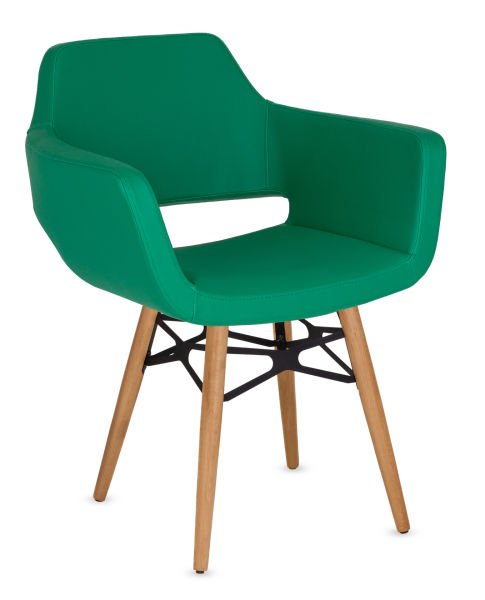 Montana Ahşap Ayak Yeşil Deri Cafe Koltuğu - Ergonomik ve Şık Geniş Oturumlu Sandalye, Metal Karkas