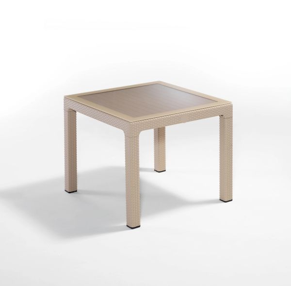 Cappucino Dış Mekan Bahçe Masası 90x90 cm Kare Temperli Camlı Mutfak Otel Restoran Kafe Teras Veranda ve Balkon Kullanımı için Uygun