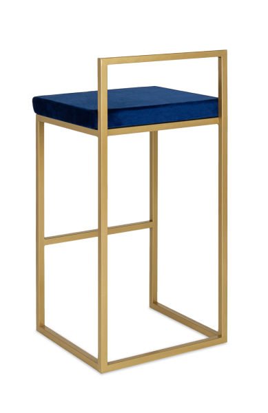Metal Gold Boyalı Modern Bar Sandalyesi – Mavi Kumaş Döşemeli, Ergonomik ve Şık Bar Taburesi | Cafe, Restoran, Mutfak ve Otel Kullanımı İçin İdeal