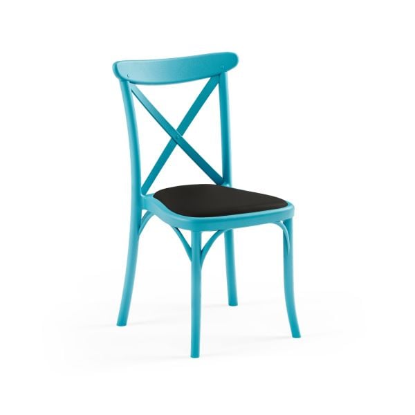 Turkuaz Mavi Pedli Siyah Kumaş Plastik Tonet Cafe Sandalyesi