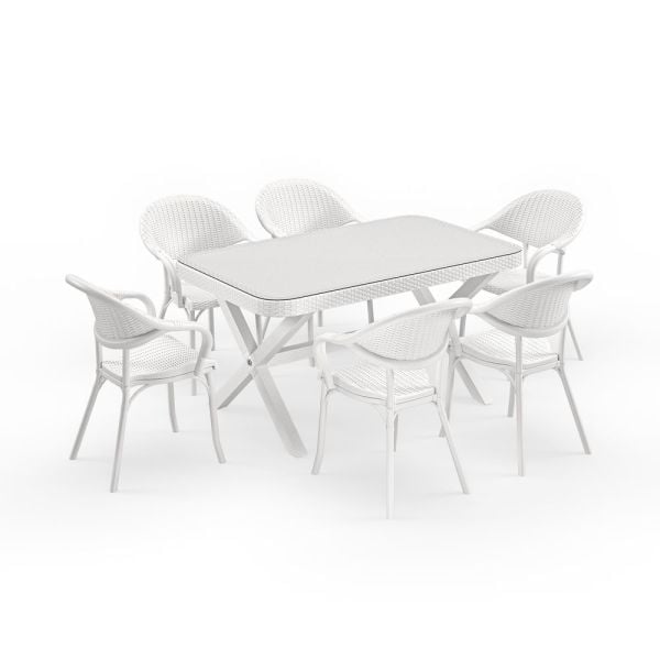Dış Mekan Bahçe Masa Sandalye Takım Beyaz 150x90.cm