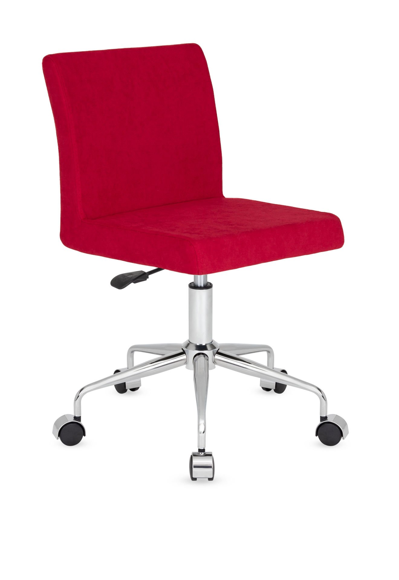 Delta Kırmızı Kumaş Küçük Ofis Çalışma Sandalyesi, Ergonomik Amortisörlü, Metal Krom Tekerlekli, Silinebilir, Uzun Yıllar Kullanılabilir, Sekreter ve Öğrenci Çalışma Sandalyesi