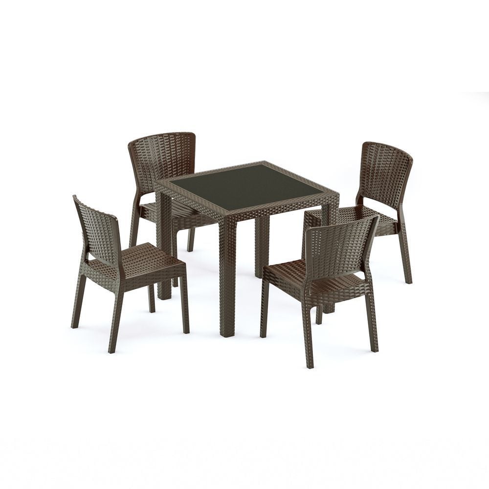 Venge Rengi Kare 4 Kişilik 80x80 cm Rattan Plastik Dış Mekan Bahçe Masa Sandalye Takımı