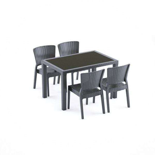 Antrasit Gri Rattan Plastik Bahçe Masa Sandalye Takımı 80x120 cm Otel Cafe Restaurant Teras Balkon Veranda İçin Dış Mekan Masası Sandalyesi Takımları