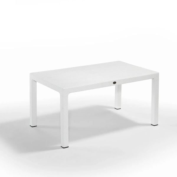 Beyaz Rattan Dış Mekan Bahçe Masası 90x150 cm Dikdörtgen Enjeksiyon Plastik Masa