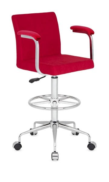Delta Modern Kollu Tekerlekli Yüksek Boy Bar Sandalyesi - Ergonomik Metal Krom Ayak, Kırmızı Kumaş Yüksek Banko & Resepsiyon Masası için Şık ve Dayanıklı Sandalye