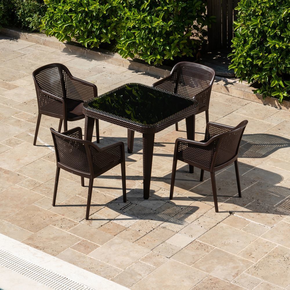 Venge Dış Mekan Bahçe Masa Sandalye Takımı 90x90 cm Kare 4 Kişilik