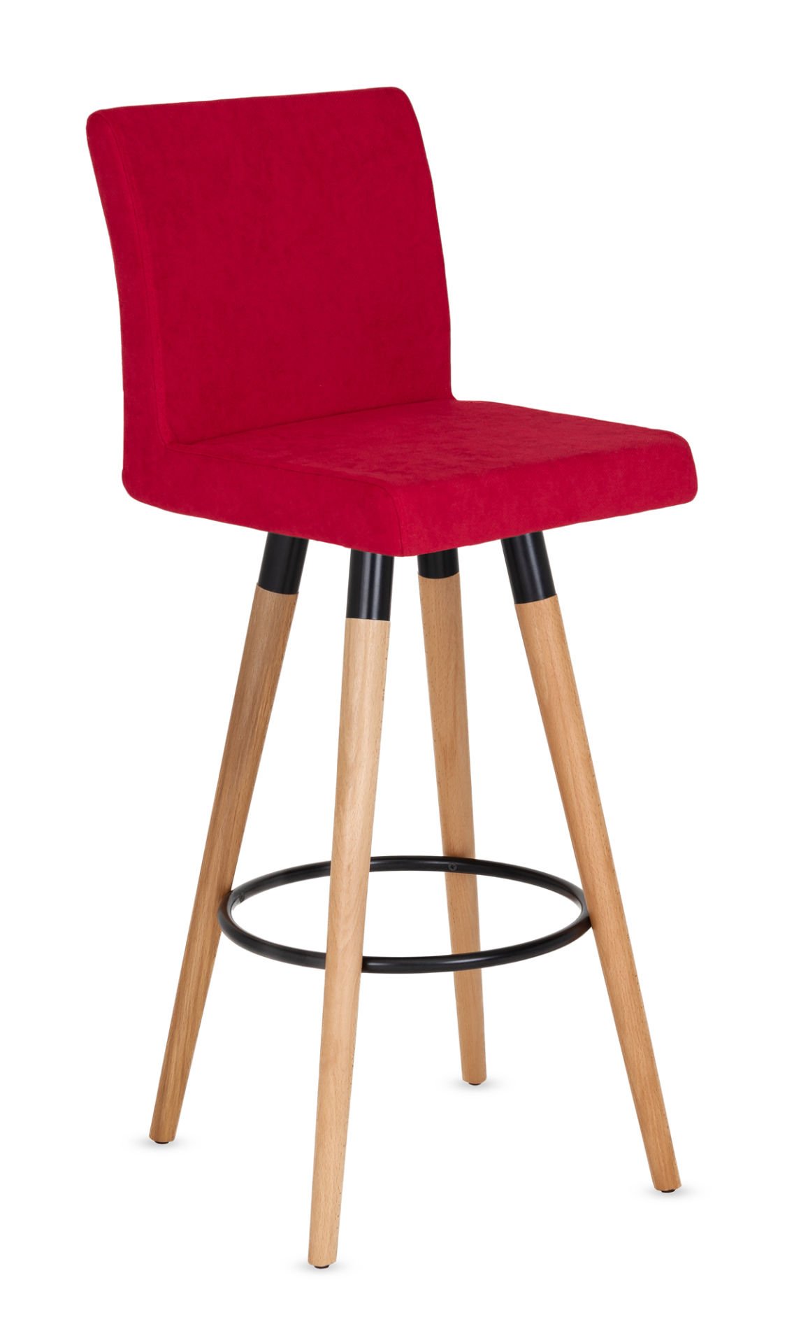 Delta Modern Ahşap Ayak Kırmızı Kumaş Bar Sandalyesi | Şık, Ergonomik ve Dayanıklı Mutfak & Kafe Bar Sandalyesi