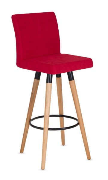 Delta Modern Ahşap Ayak Kırmızı Kumaş Bar Sandalyesi | Şık, Ergonomik ve Dayanıklı Mutfak & Kafe Bar Sandalyesi