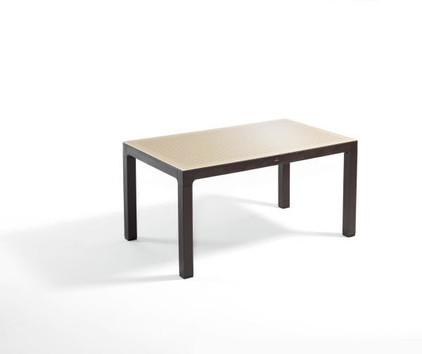 Kahverengi 90x150 cm Dikdörtgen Temperli Camlı Enjeksiyon Plastik Bahçe Masası İç ve Dış Mekan Kullanımı