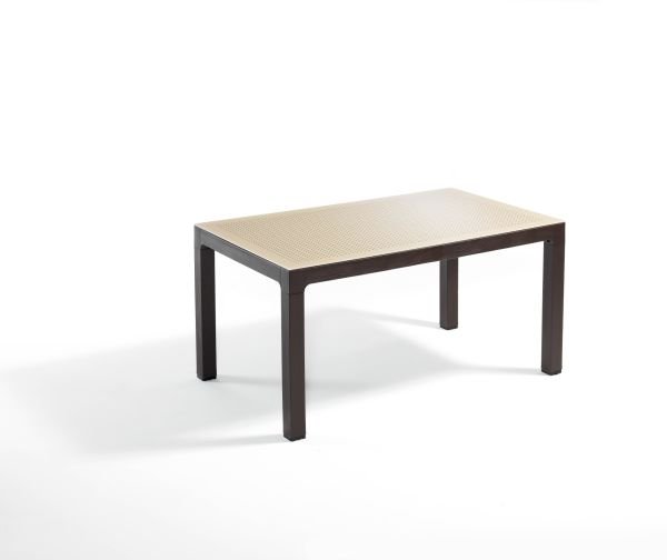 Kahverengi 90x150 cm Dikdörtgen Temperli Camlı Enjeksiyon Plastik Bahçe Masası İç ve Dış Mekan Kullanımı