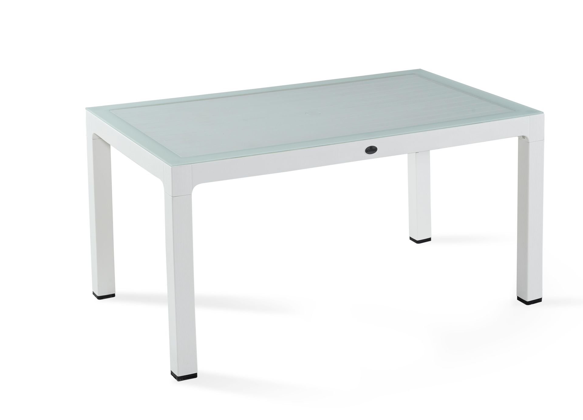 Beyaz Bahçe Masası 90x150 cm Dikdörtgen Temperli Cam İç ve Dış Mekan Kullanımı İçin İdeal