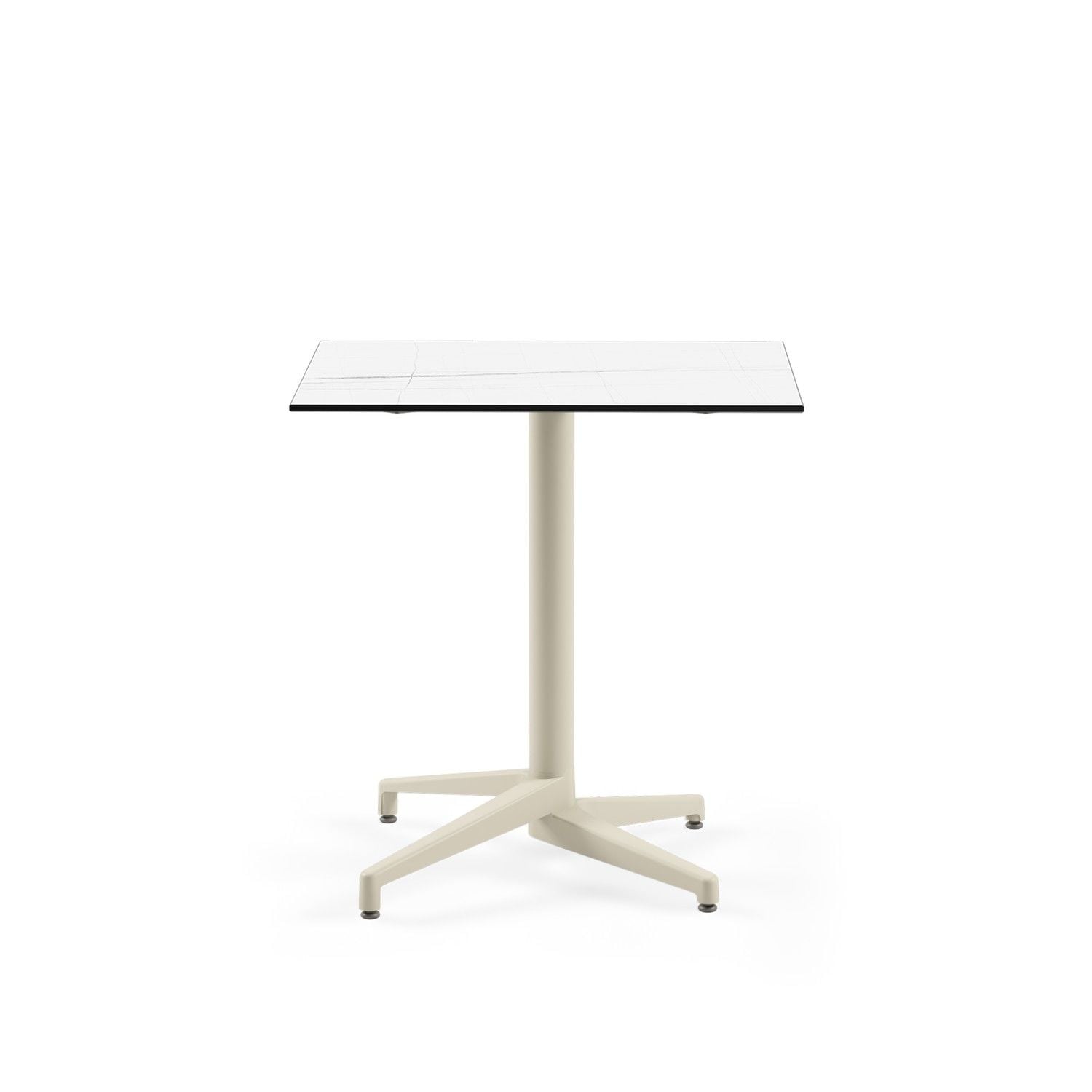 Bej Ayak Beyaz Mermer Compact Paslanmaz Bahçe Masası 77x77