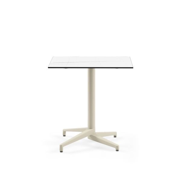 Bej Ayak Beyaz Mermer Compact Paslanmaz Bahçe Masası 77x77